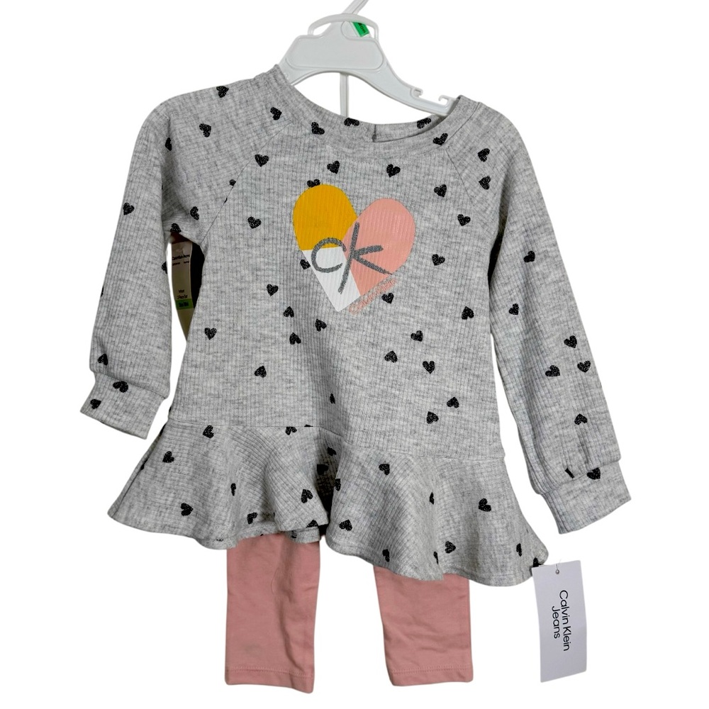 Calvin Klein Gray Heart Print Peplum Top with Pink Leggings